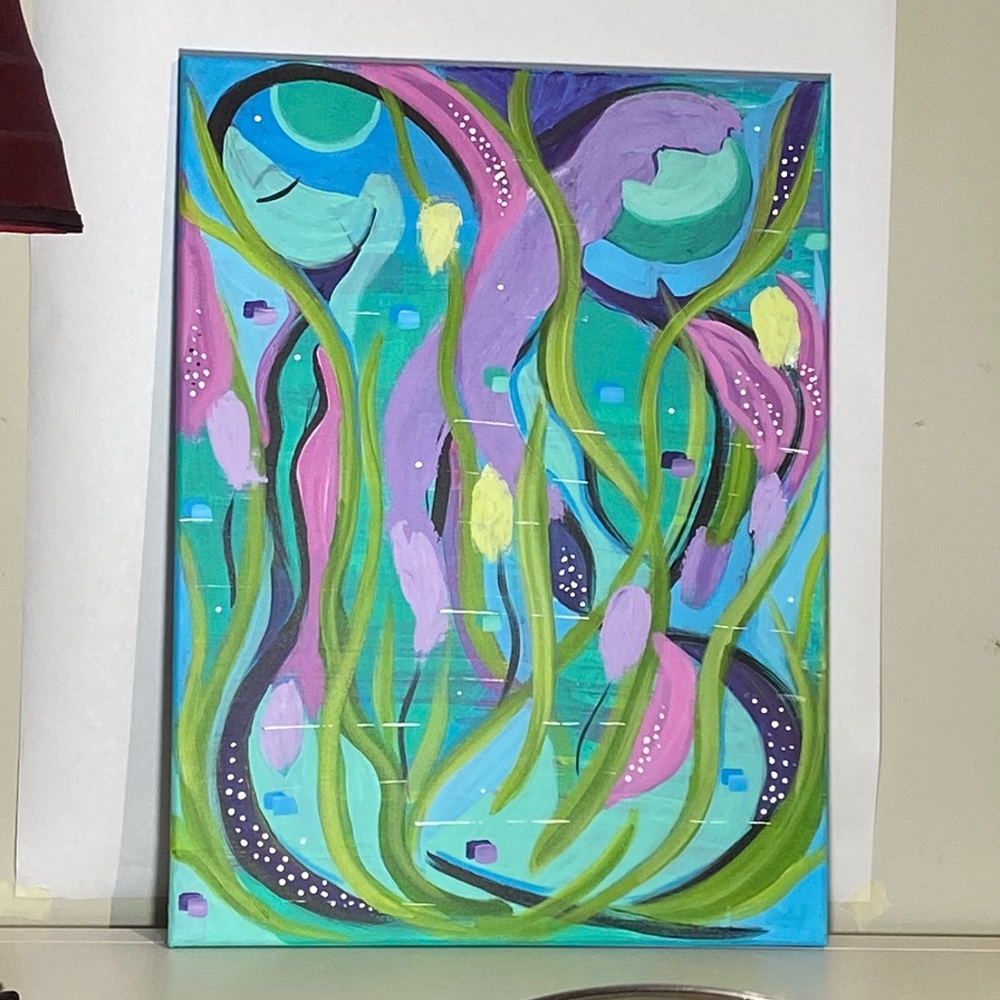 Original Abstract Acrylic Painting Whispering Waves Colorful Coastal Wall Decor - Picture 7 of 10